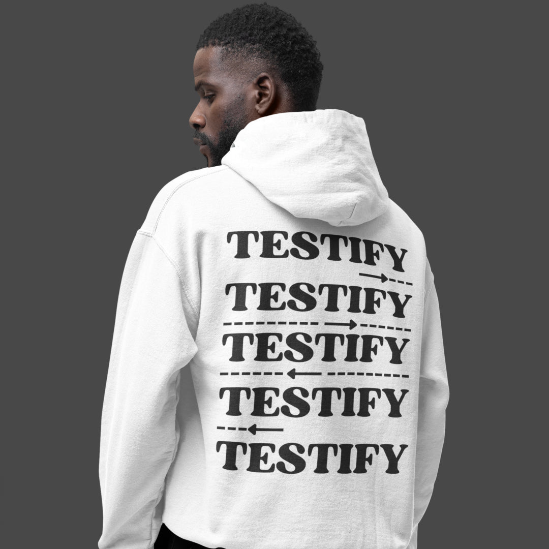 "TESTIFY" White Hoodie