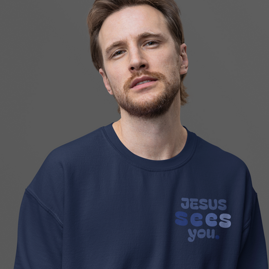 "JESUS SEES YOU" Navy Blue Crew